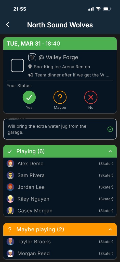 Magik Cowboy event detail: RSVP controls, comment, and attendee lists